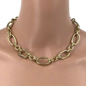 Express Necklace Oval Chain Link Crystal Encrusted Horseshoe Detail Gold Tone Ad